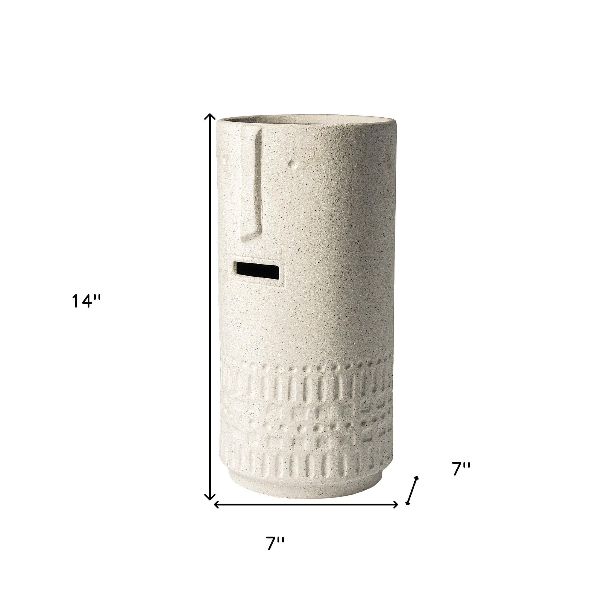 14" Bohemian Beige Happy Face Tribal Vase - Homeroots - Flyclothing LLC