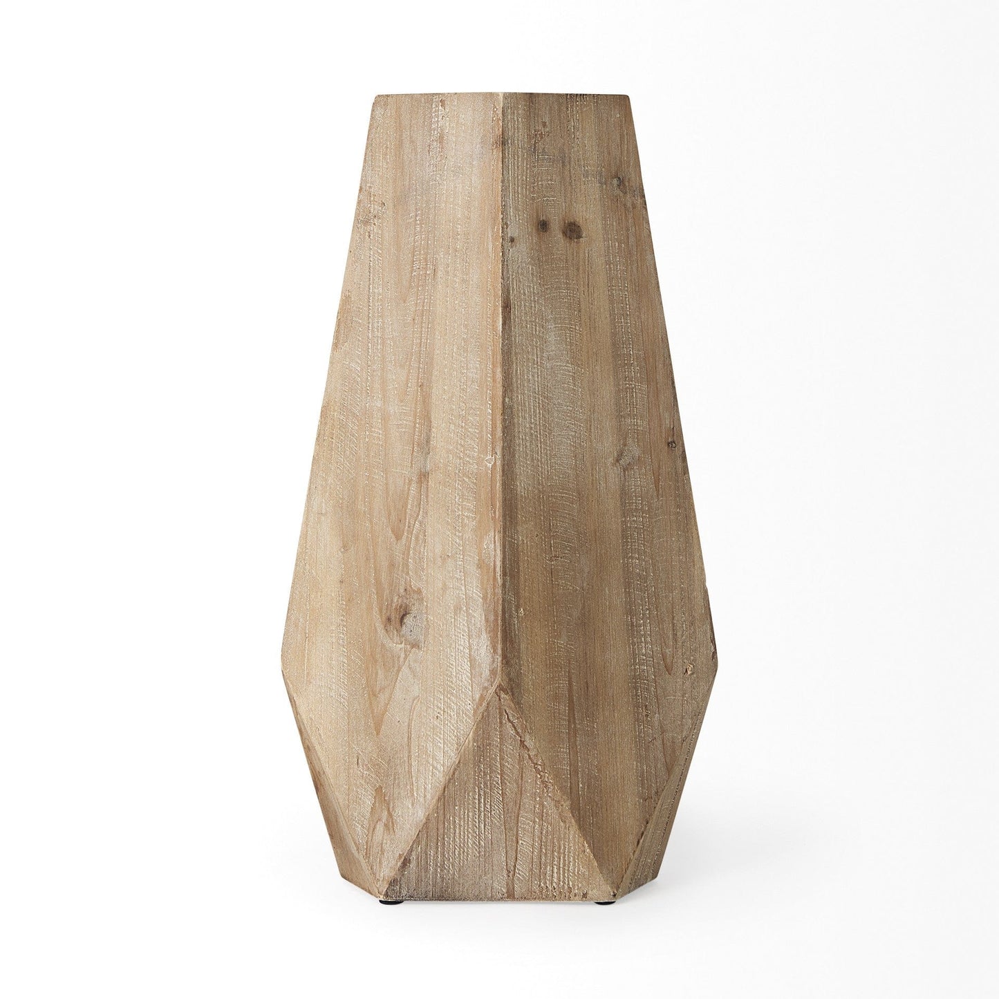 19" Natural Solid Wood Faceted Geometric Table Vase - Homeroots - Flyclothing LLC