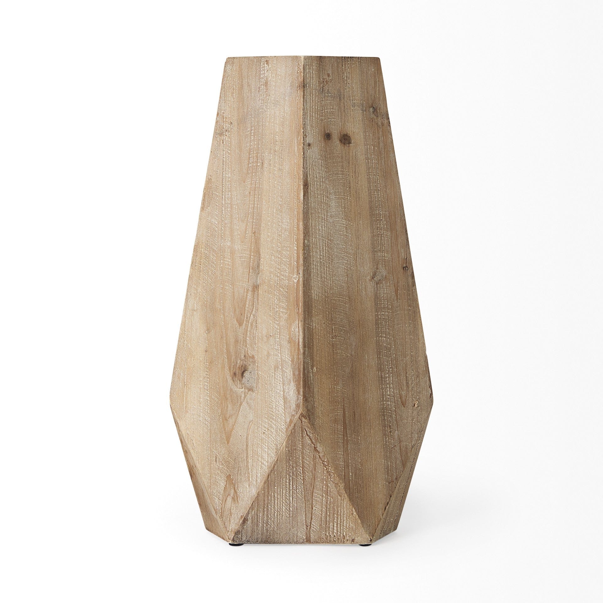 19" Natural Solid Wood Faceted Geometric Table Vase - Homeroots - Flyclothing LLC