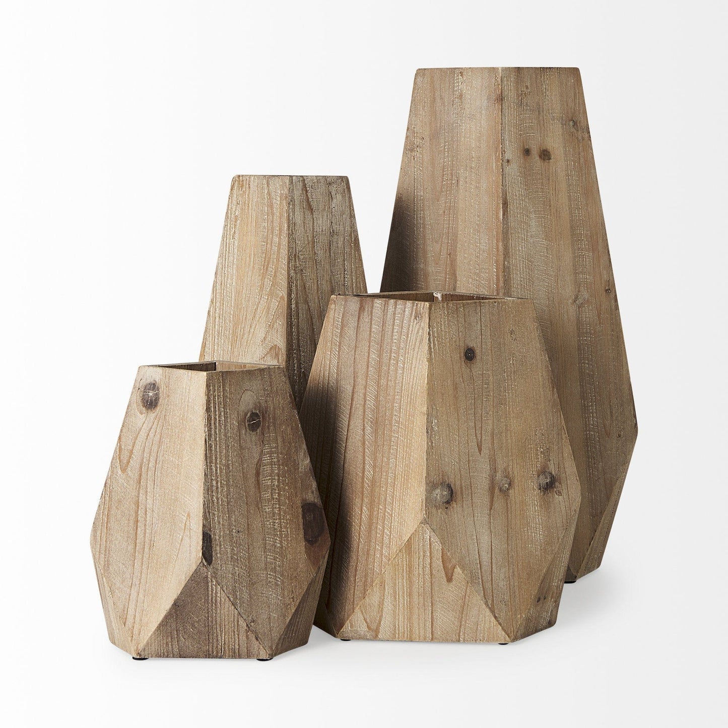 19" Natural Solid Wood Faceted Geometric Table Vase - Homeroots - Flyclothing LLC