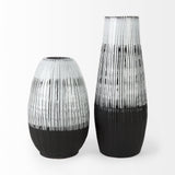 19" Black White and Gray Patterned Lines Ceramic Vase - Homeroots