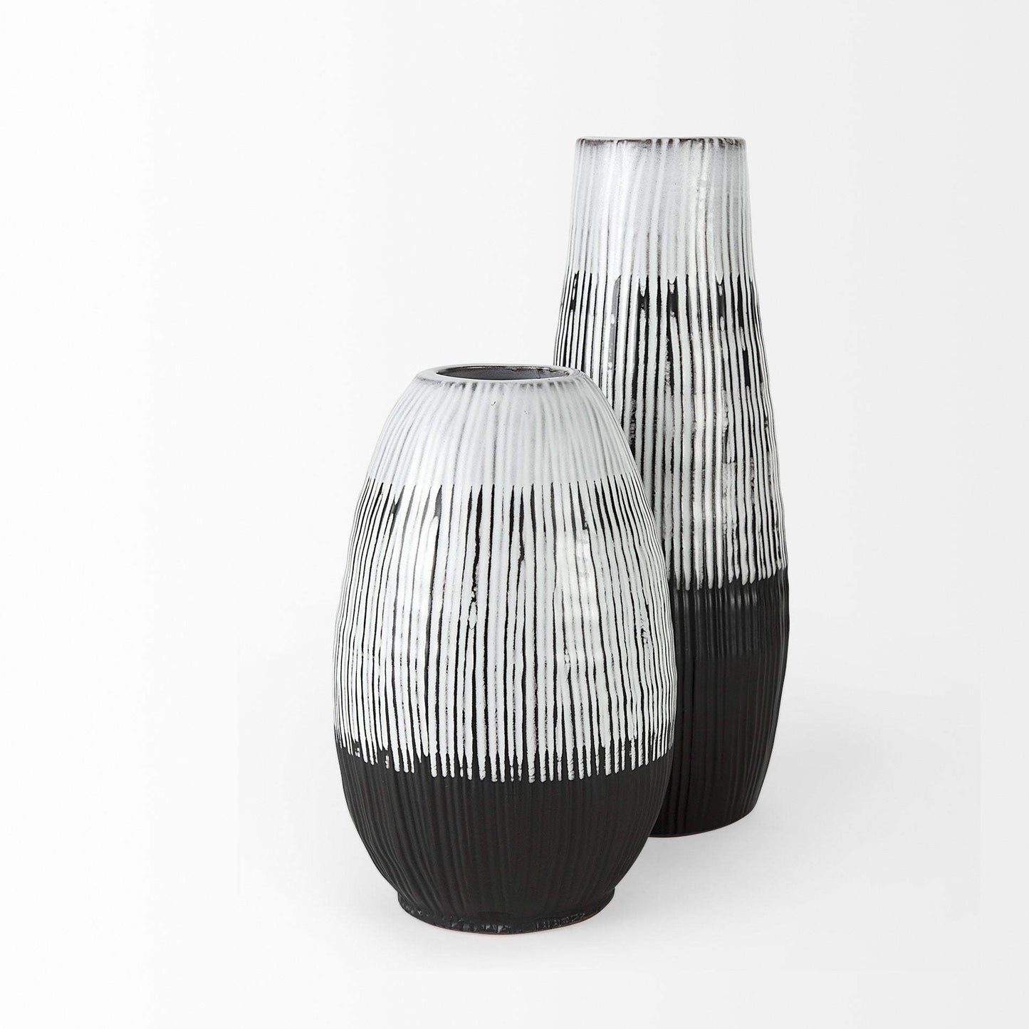 19" Black White and Gray Patterned Lines Ceramic Vase - Homeroots - Flyclothing LLC