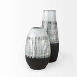 19" Black White and Gray Patterned Lines Ceramic Vase - Homeroots