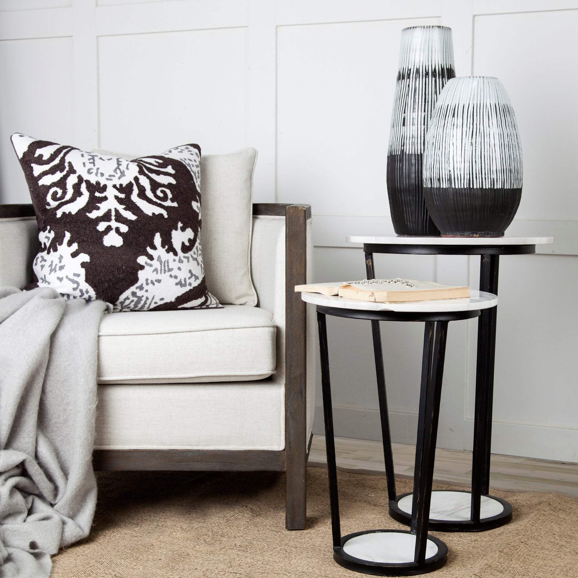 19" Black White and Gray Patterned Lines Ceramic Vase - Homeroots - Flyclothing LLC
