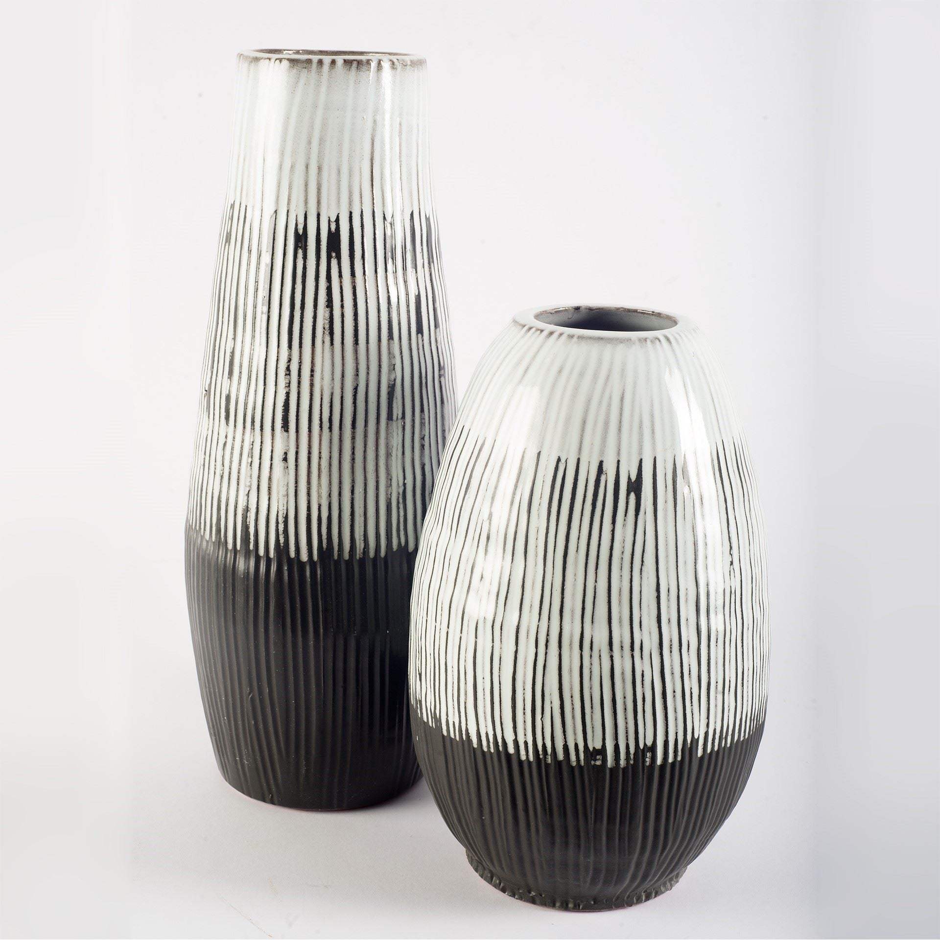 19" Black White and Gray Patterned Lines Ceramic Vase - Homeroots - Flyclothing LLC