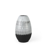 13" Black White and Gray Patterned Lines Ceramic Vase - Homeroots