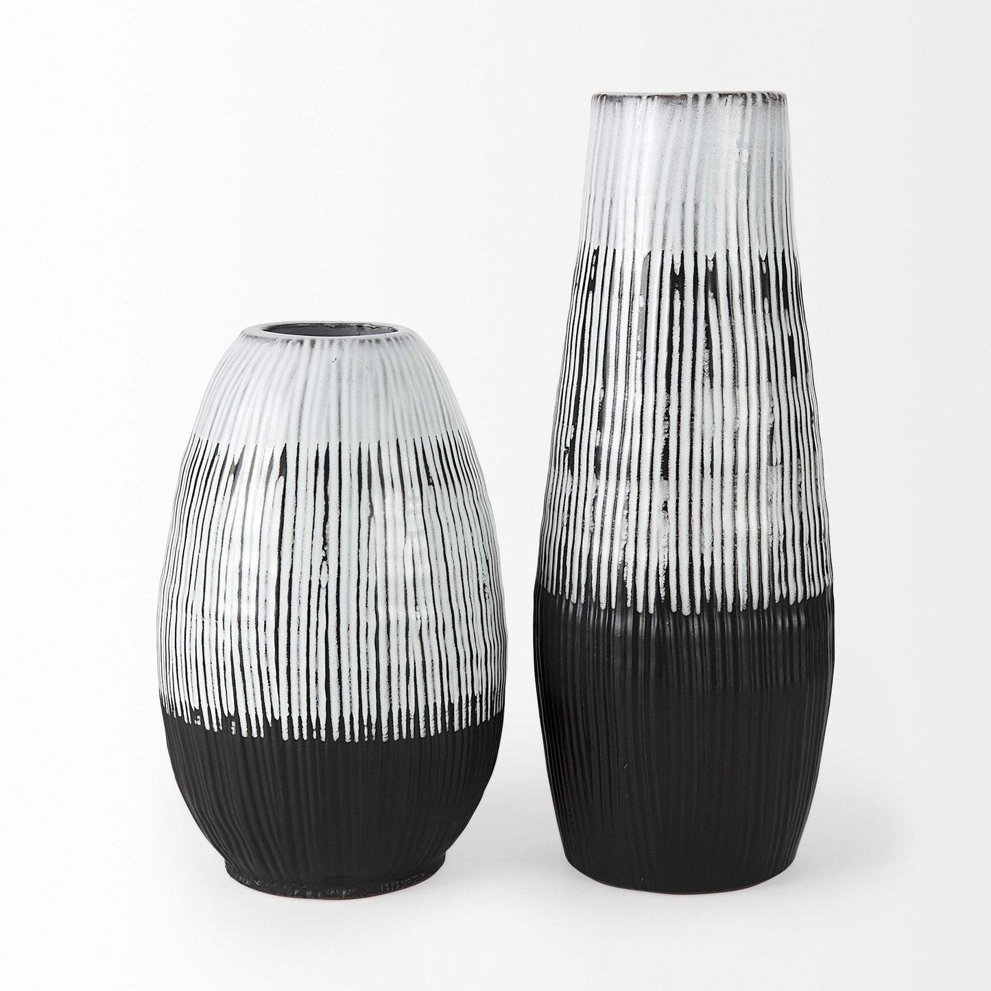 13" Black White and Gray Patterned Lines Ceramic Vase - Homeroots - Flyclothing LLC
