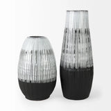 13" Black White and Gray Patterned Lines Ceramic Vase - Homeroots