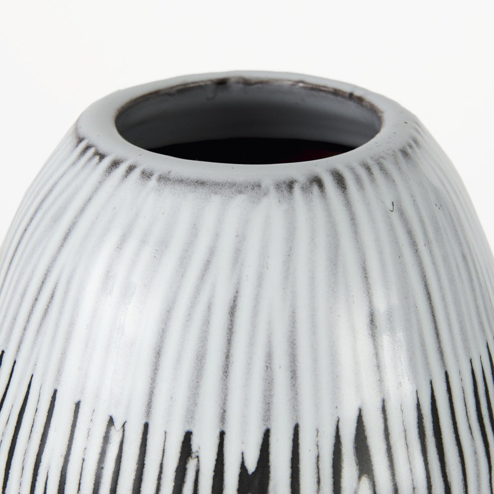 13" Black White and Gray Patterned Lines Ceramic Vase - Homeroots
