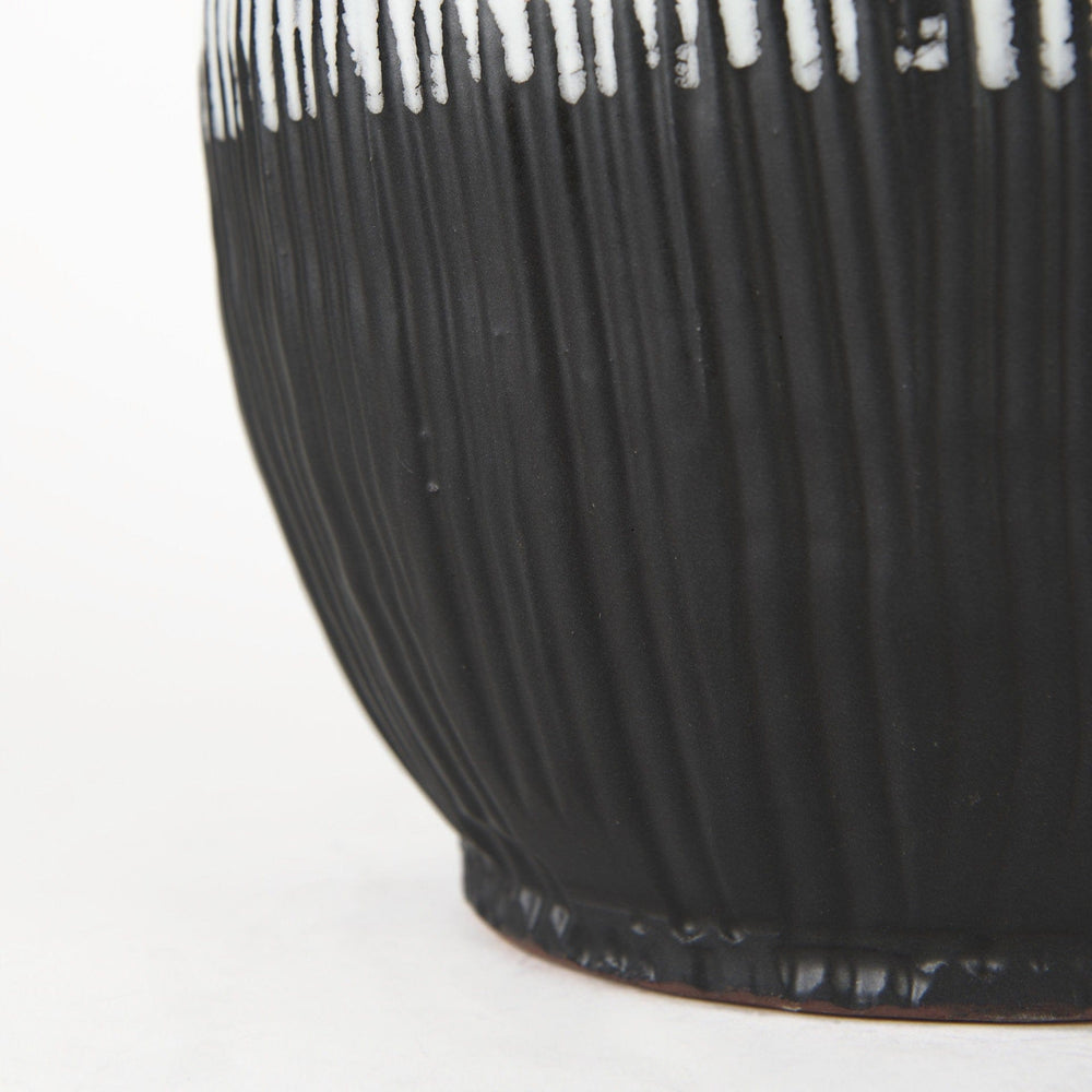 13" Black White and Gray Patterned Lines Ceramic Vase - Homeroots