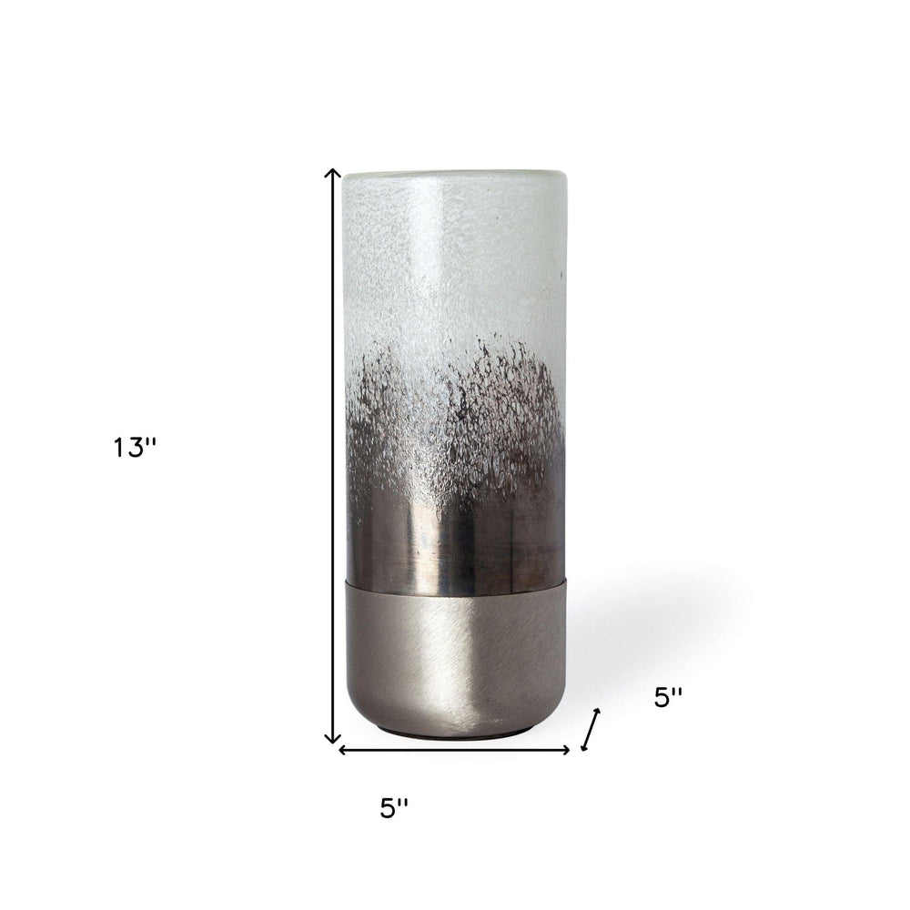 13" Brushed Silver Glass Vase - Homeroots