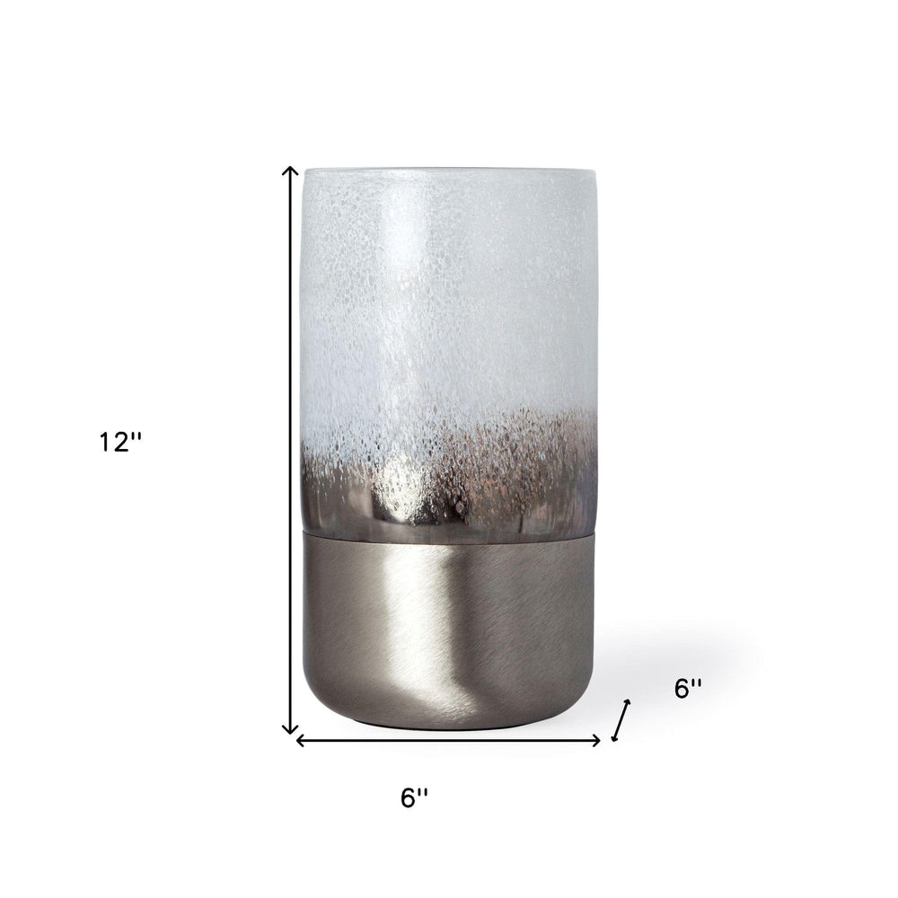 12" Brushed Silver Glass Vase - Homeroots