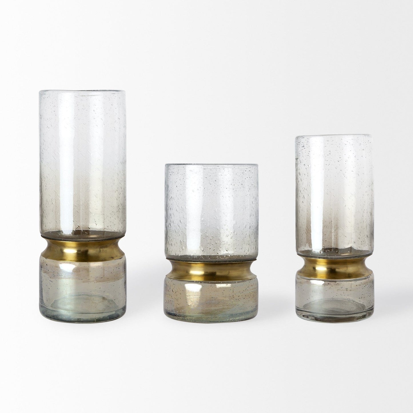 11" Smoked Bubble Glass Gold Accent Vase - Homeroots - Flyclothing LLC