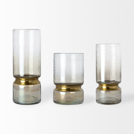 11" Smoked Bubble Glass Gold Accent Vase - Homeroots
