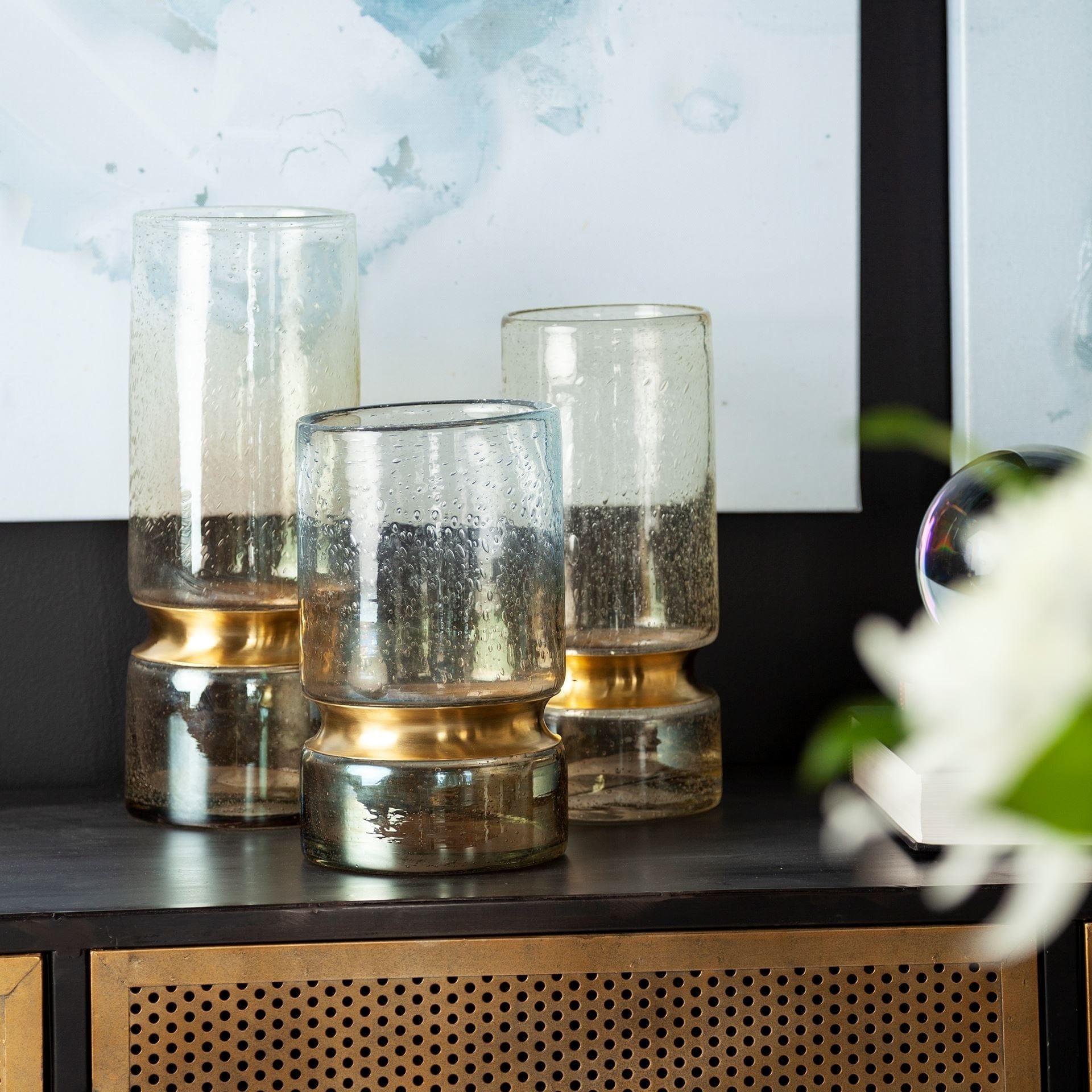 11" Smoked Bubble Glass Gold Accent Vase - Homeroots - Flyclothing LLC