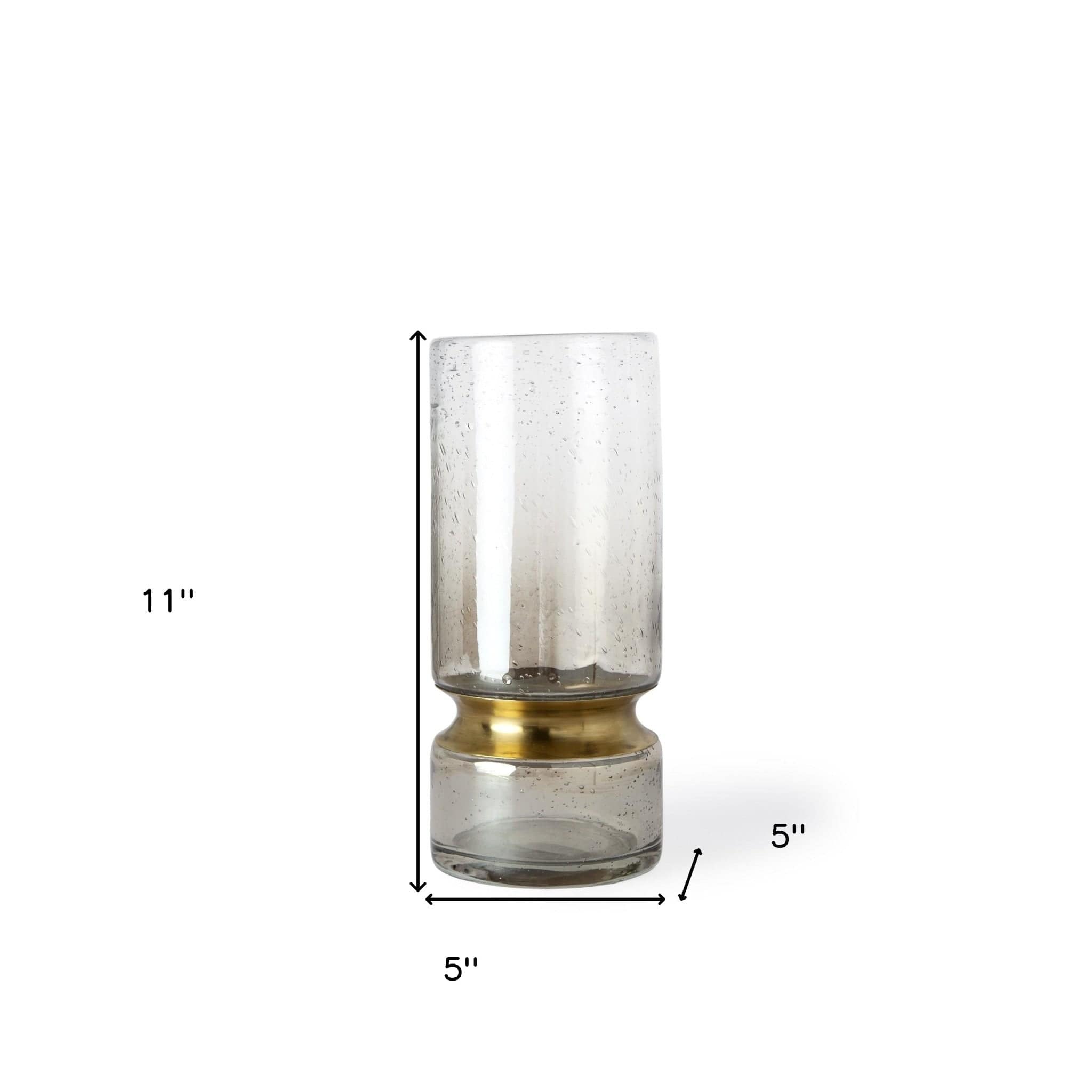 11" Smoked Bubble Glass Gold Accent Vase - Homeroots - Flyclothing LLC