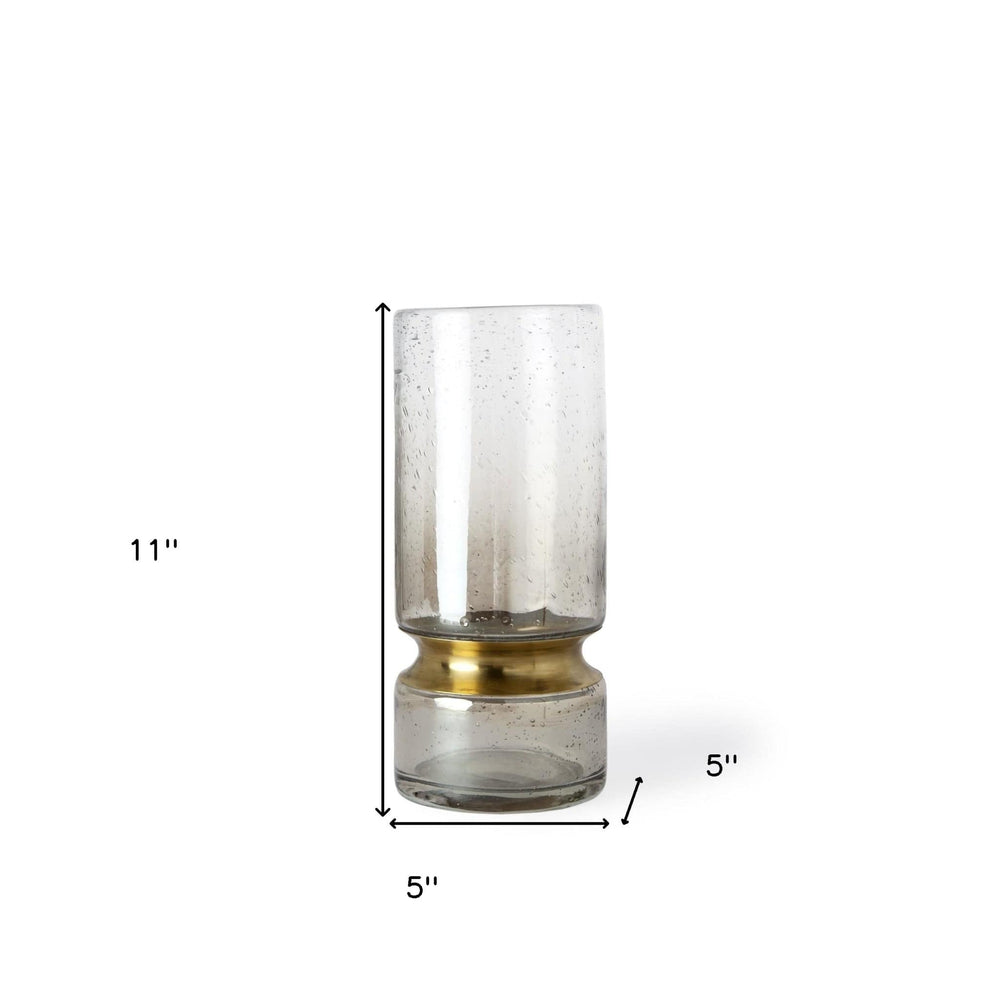 11" Smoked Bubble Glass Gold Accent Vase - Homeroots