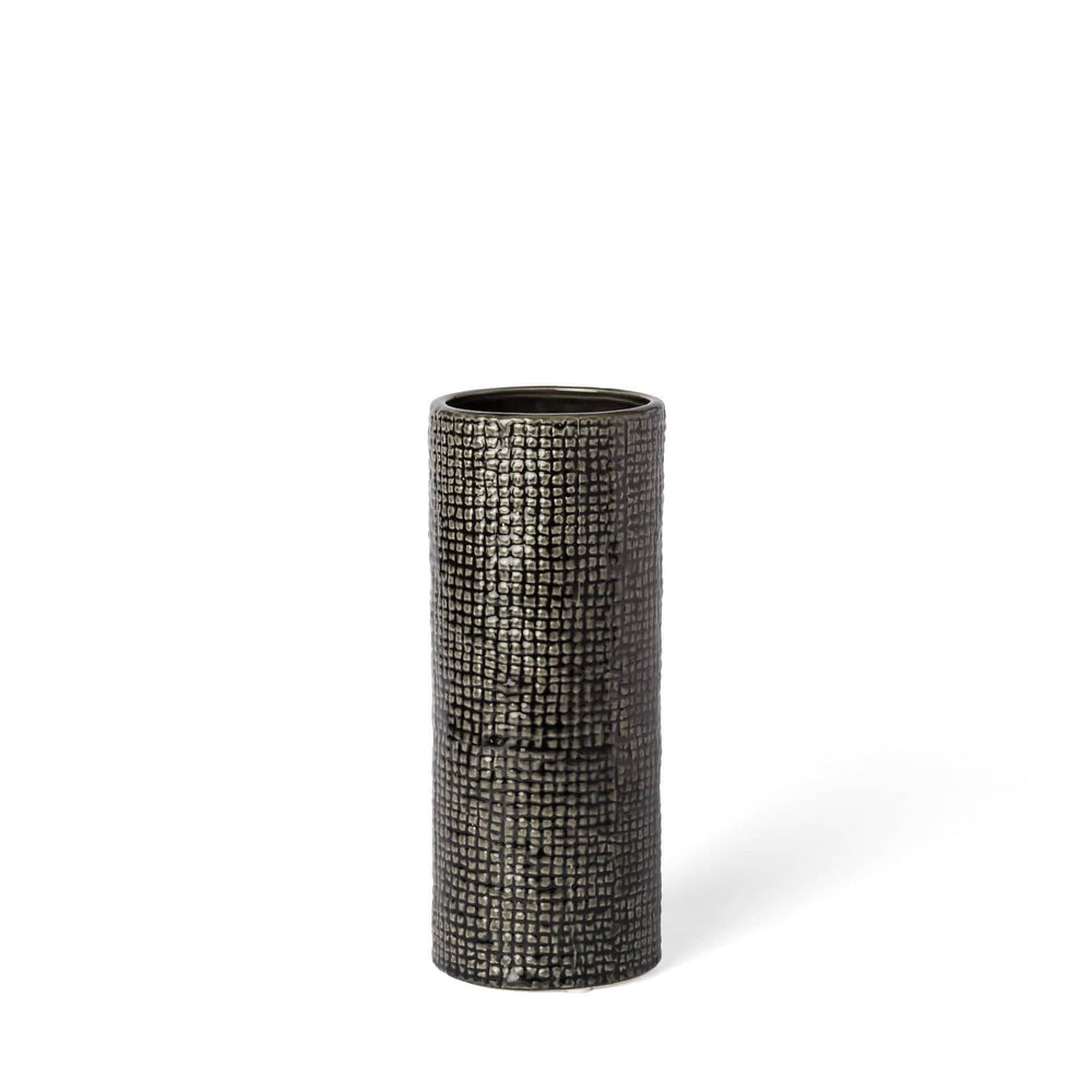 10" Black and Gold Check Tall Ceramic Vase - Homeroots
