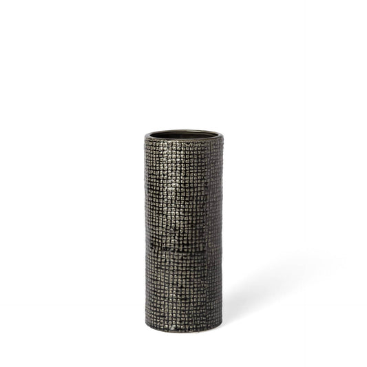 10" Black and Gold Check Tall Ceramic Vase - Homeroots