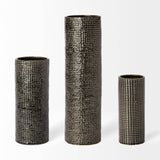 10" Black and Gold Check Tall Ceramic Vase - Homeroots