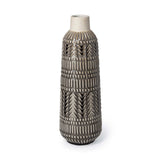 14" Black and Cream Organic Glaze Chevron Embossed Ceramic Vase - Homeroots