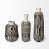 14" Black and Cream Organic Glaze Chevron Embossed Ceramic Vase - Homeroots - Flyclothing LLC