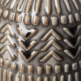 14" Black and Cream Organic Glaze Chevron Embossed Ceramic Vase - Homeroots