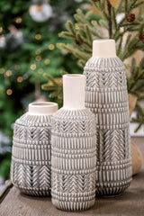 14" Black and Cream Organic Glaze Chevron Embossed Ceramic Vase - Homeroots - Flyclothing LLC