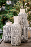 14" Black and Cream Organic Glaze Chevron Embossed Ceramic Vase - Homeroots