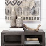 14" Black and Cream Organic Glaze Chevron Embossed Ceramic Vase - Homeroots