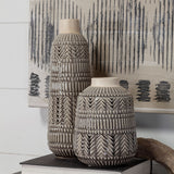 14" Black and Cream Organic Glaze Chevron Embossed Ceramic Vase - Homeroots - Flyclothing LLC