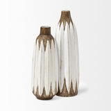 18" Rustic 3D Oval Points Brown and White Ceramic Vase - Homeroots