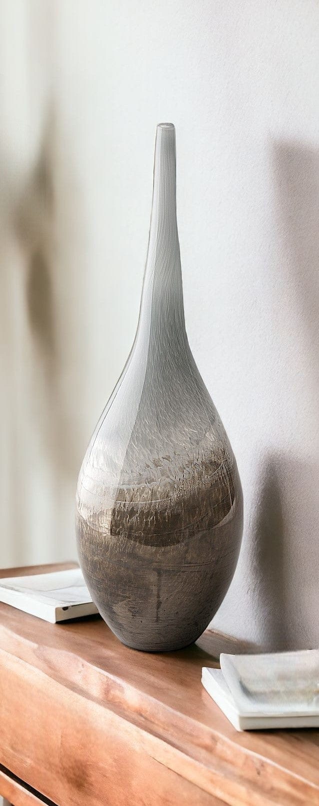 21" Blue Gray and Taupe Handblown Spun Glass Vase - Homeroots - Flyclothing LLC