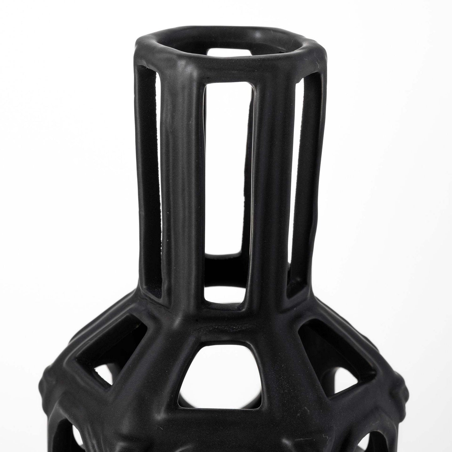 12" Black Ceramic Pierced Geometric Cylinder Table Vase - Homeroots - Flyclothing LLC