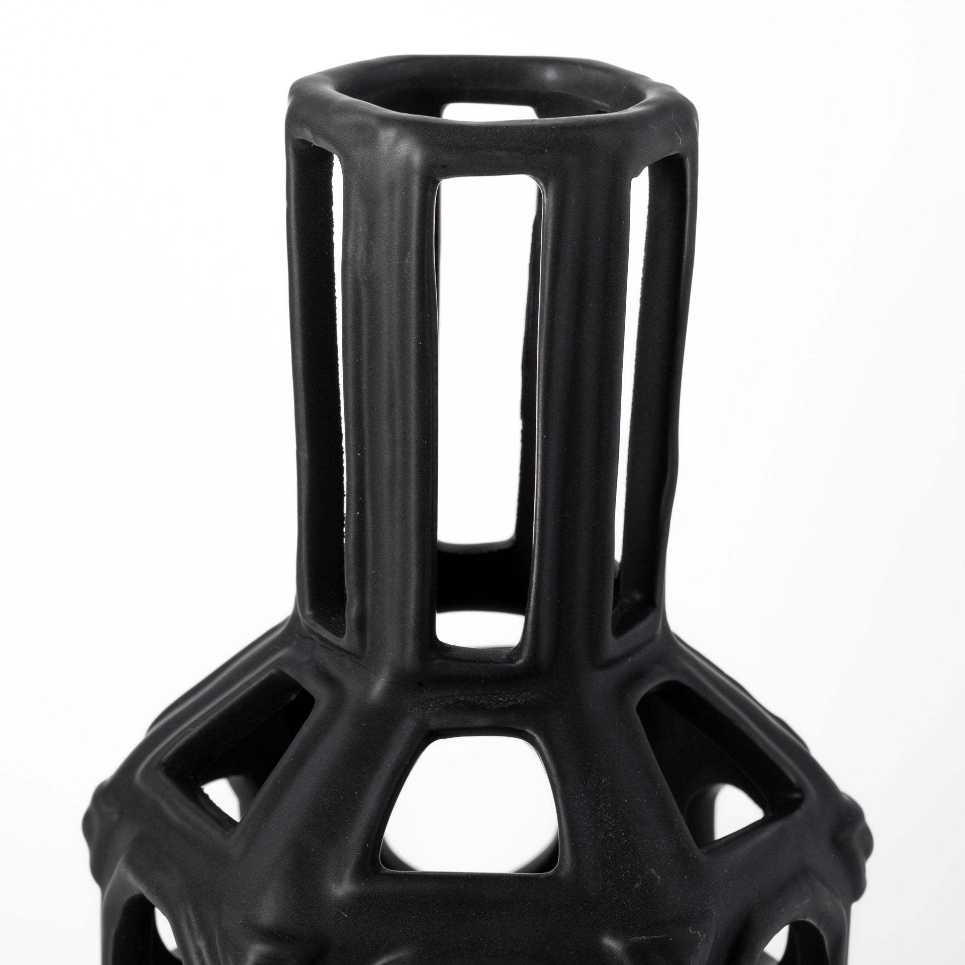 12" Black Ceramic Pierced Geometric Cylinder Table Vase - Homeroots - Flyclothing LLC