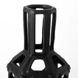 12" Black Ceramic Pierced Geometric Cylinder Table Vase - Homeroots