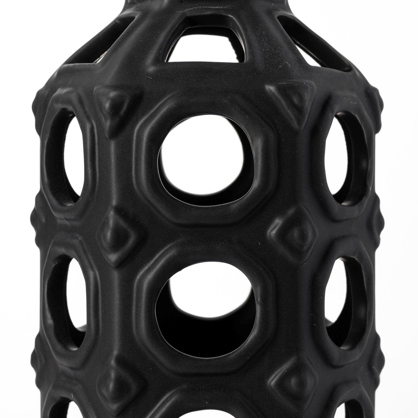 12" Black Ceramic Pierced Geometric Cylinder Table Vase - Homeroots - Flyclothing LLC