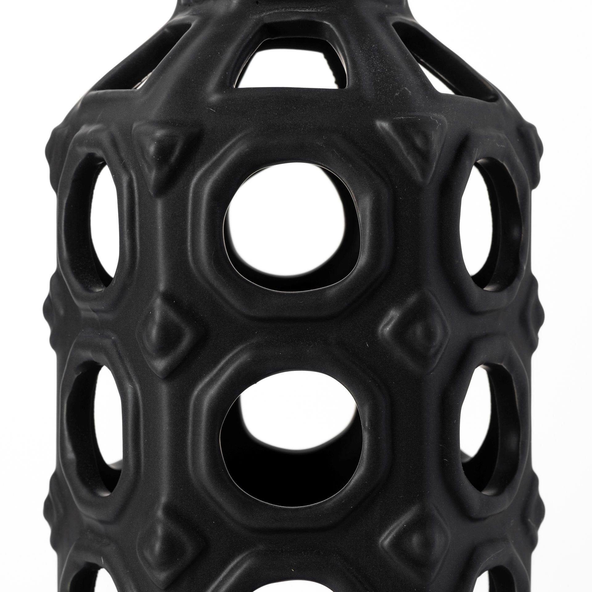 12" Black Ceramic Pierced Geometric Cylinder Table Vase - Homeroots - Flyclothing LLC