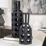 12" Black Ceramic Pierced Geometric Cylinder Table Vase - Homeroots - Flyclothing LLC
