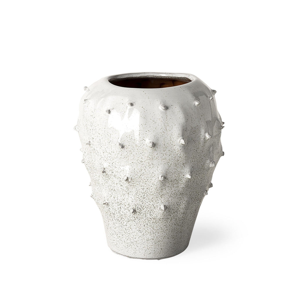 11" White Spiked Organic Glaze Large Mouth Ceramic Vase - Homeroots