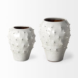 11" White Spiked Organic Glaze Large Mouth Ceramic Vase - Homeroots