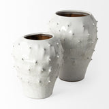 11" White Spiked Organic Glaze Large Mouth Ceramic Vase - Homeroots