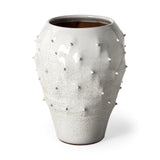 14" White Spiked Organic Glaze Large Mouth Ceramic Vase - Homeroots