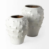 14" White Spiked Organic Glaze Large Mouth Ceramic Vase - Homeroots