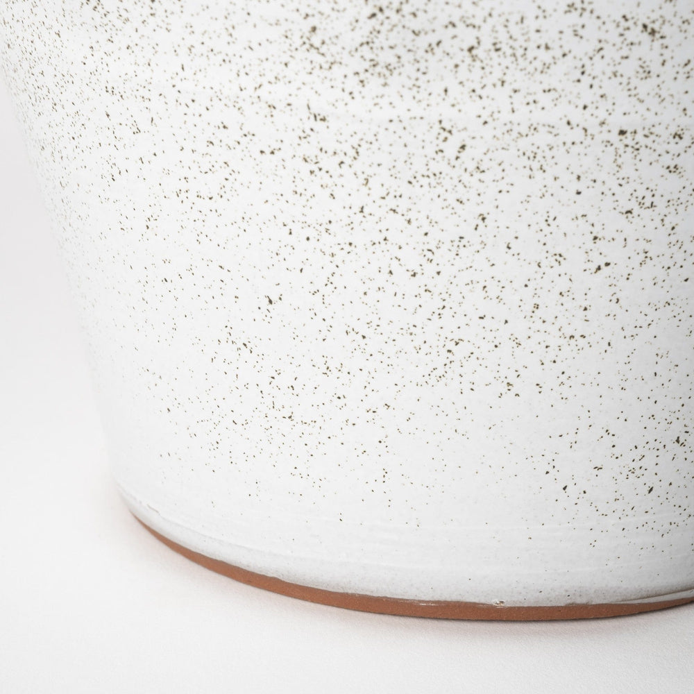 14" White Spiked Organic Glaze Large Mouth Ceramic Vase - Homeroots