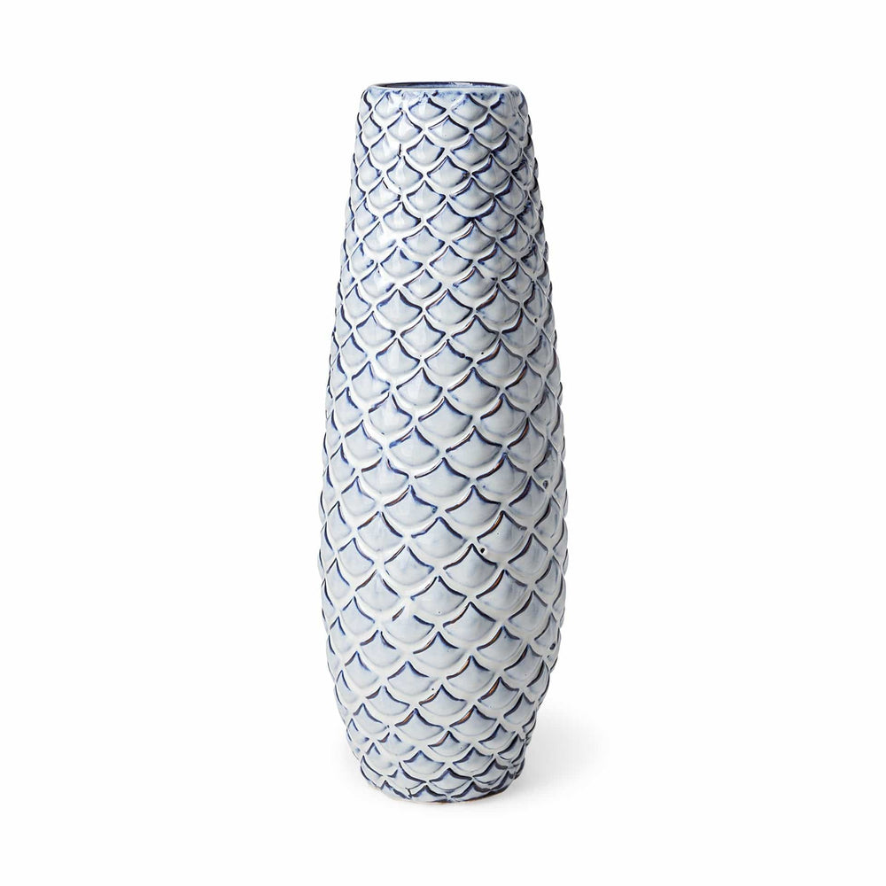 16" Ceramic Blue Abstract Oval Table Vase - Homeroots