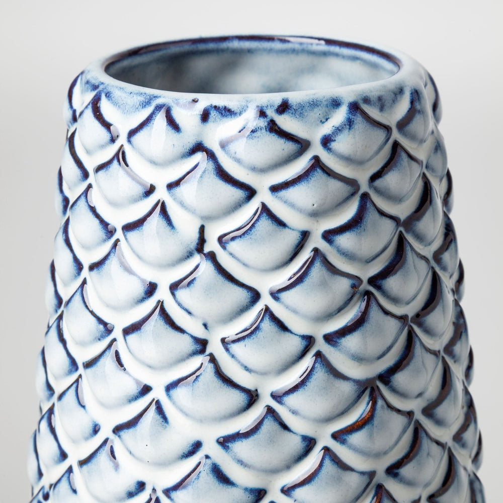 16" Ceramic Blue Abstract Oval Table Vase - Homeroots