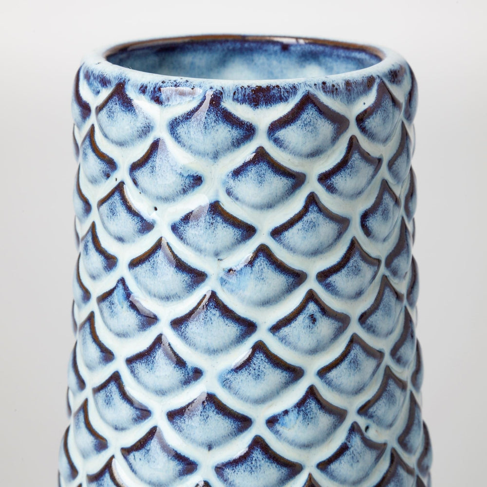11" Ceramic Blue Abstract Oval Table Vase - Homeroots