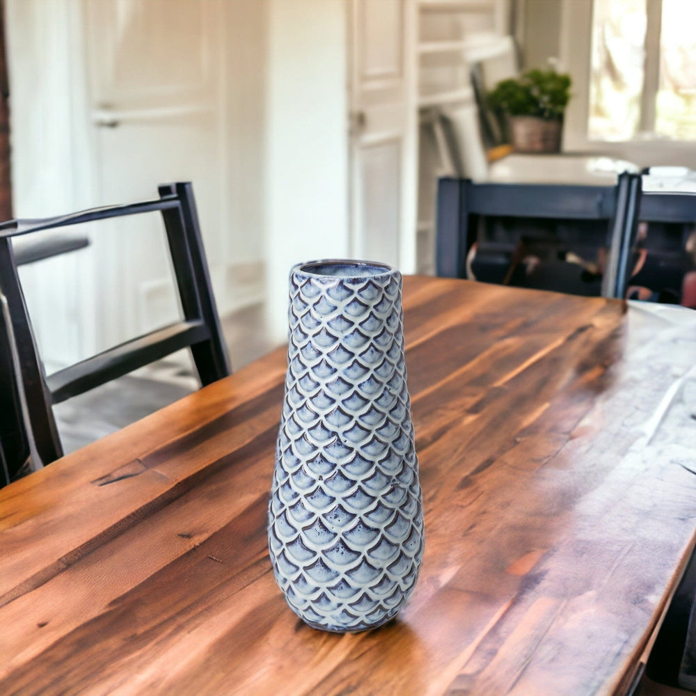 11" Ceramic Blue Abstract Oval Table Vase - Homeroots