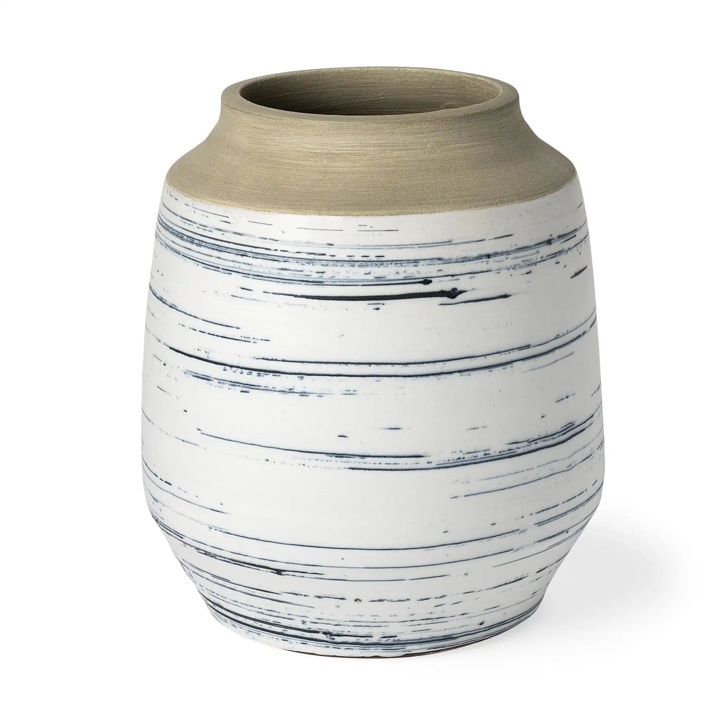 10" Blue White and Sand Coastal Ceramic Vase - Homeroots - Flyclothing LLC